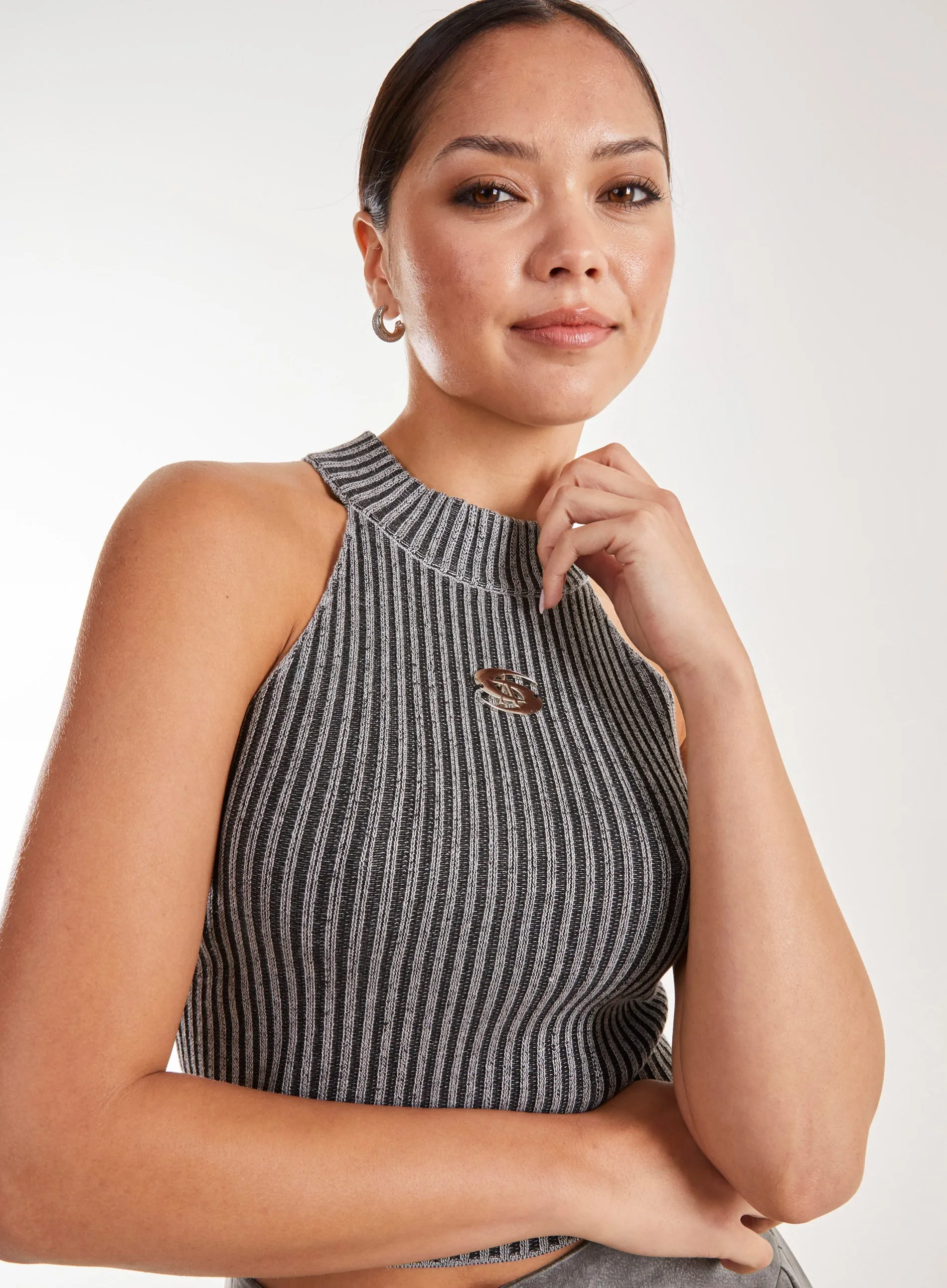 High Neck Logo Detail Racer Top