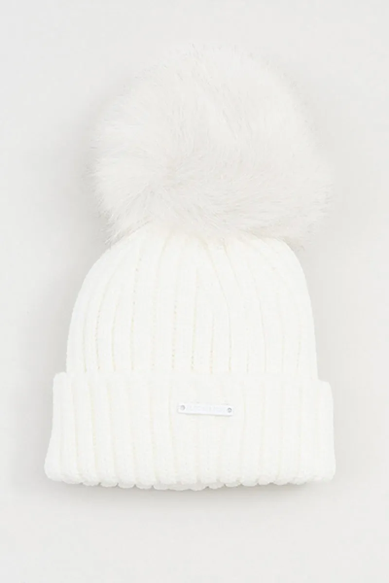 Ivory Faux Fur Ribbed Hat
