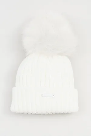 Ivory Faux Fur Ribbed Hat