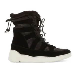 J/Slides Jordy Black Suede Faux Fur Lace Up Puffer Winter Boots