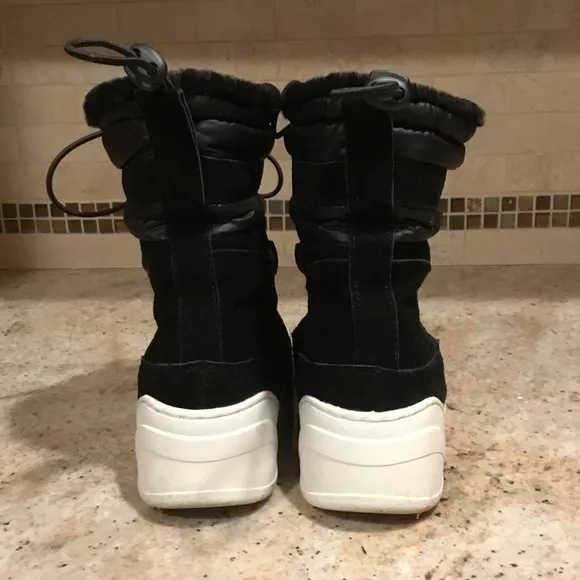 J/Slides Jordy Black Suede Faux Fur Lace Up Puffer Winter Boots