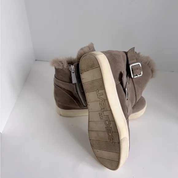 J/Slides Wells Suede Faux Fur Trim High Top Sneaker (Women). Size 7