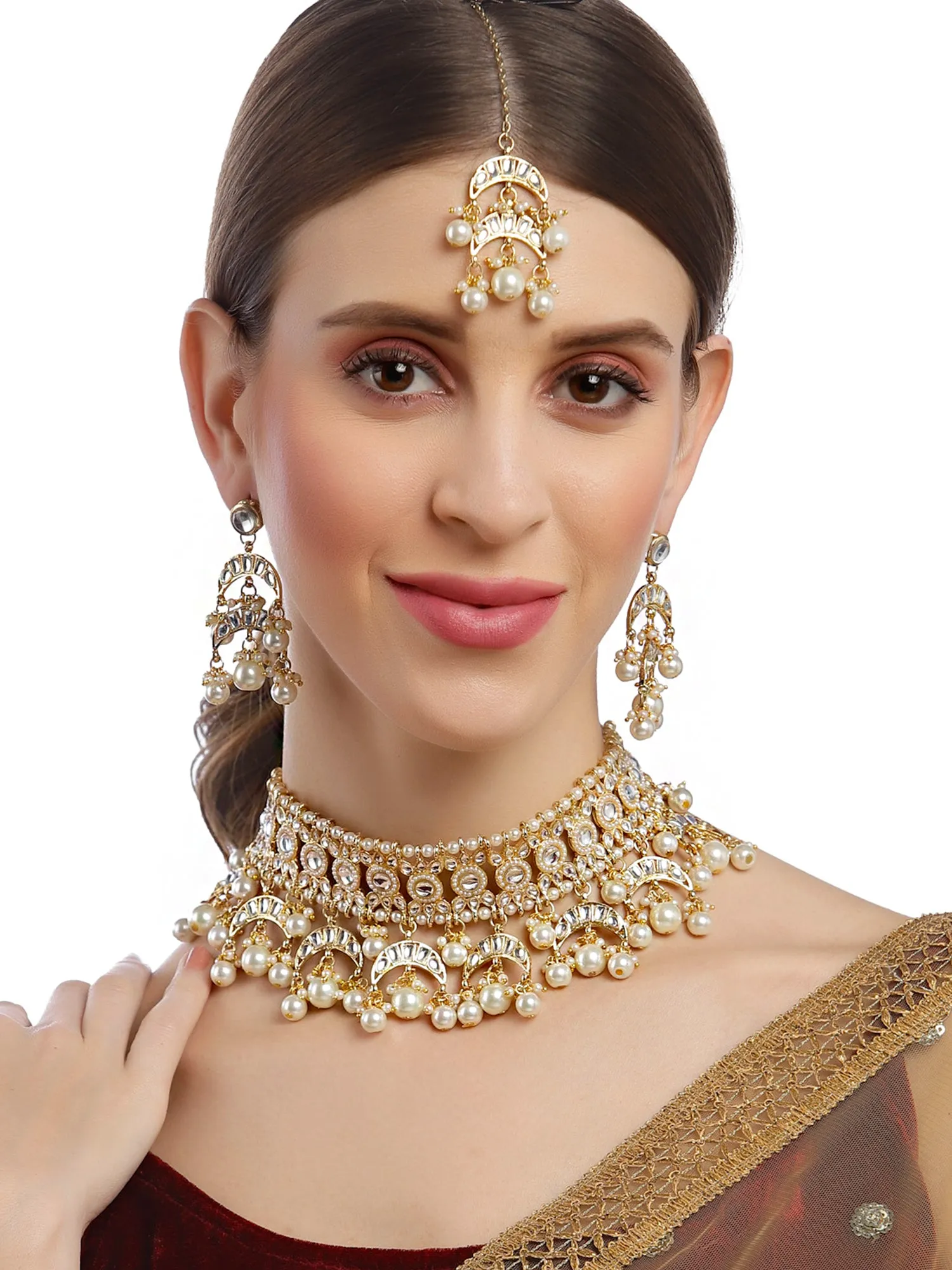 Karatcart Gold Plated Pearl Beaded Choker Necklace Set