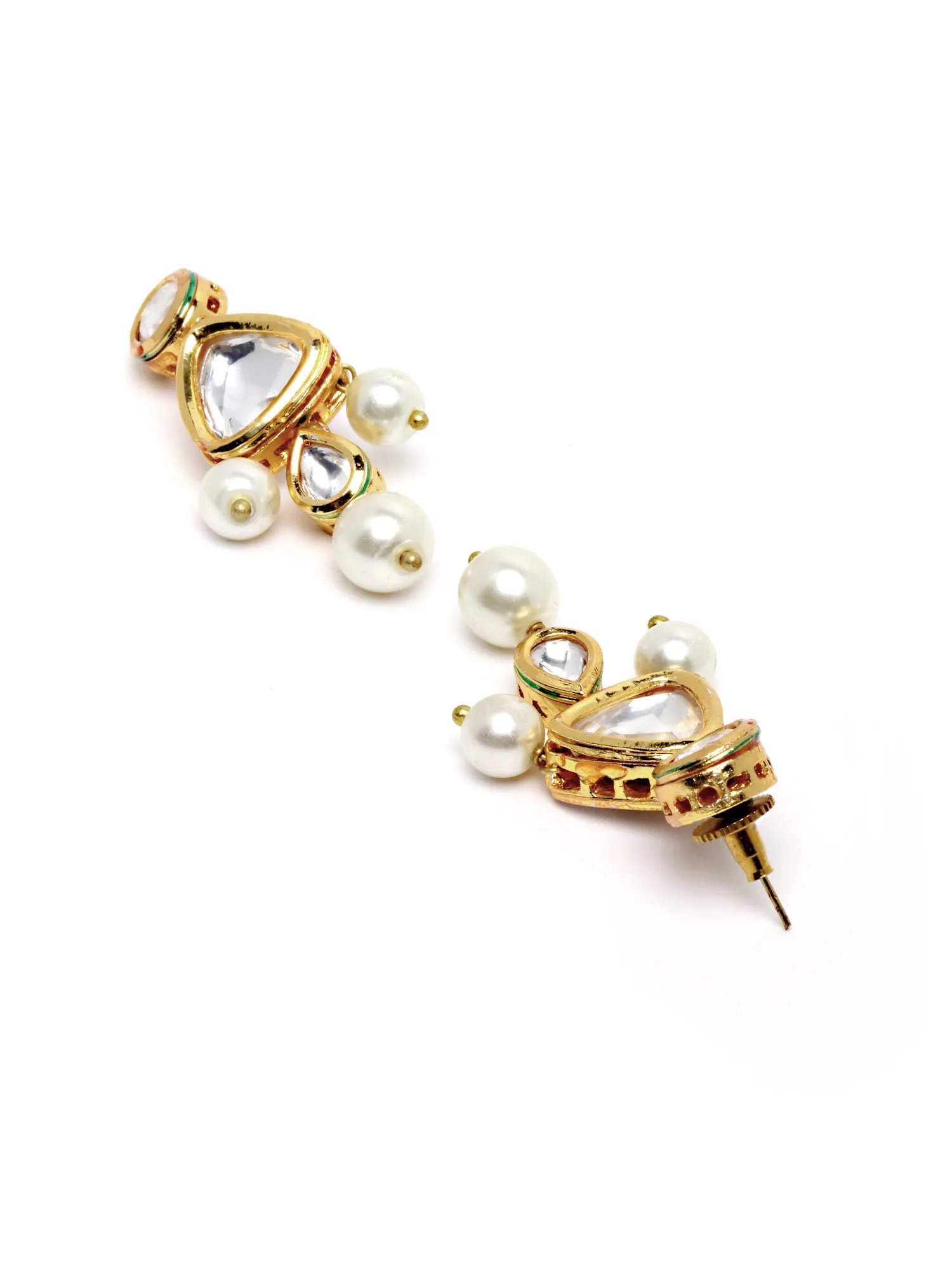 Karatcart Gold Plated Pearl Beaded Polki Choker Necklace Set
