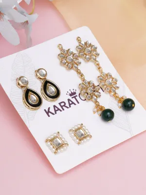 Karatcart Set of 3 Handcrafted Kundan Earrings Combo for Women
