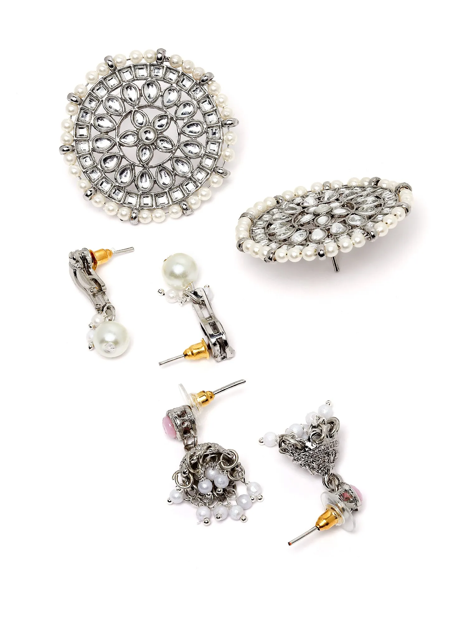 Karatcart Set of 3 Handcrafted Kundan Earrings Combo for Women