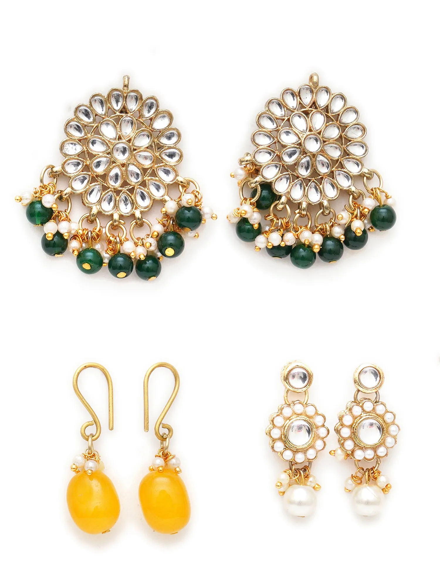 Karatcart Set of 3 Handcrafted Kundan Earrings Combo for Women