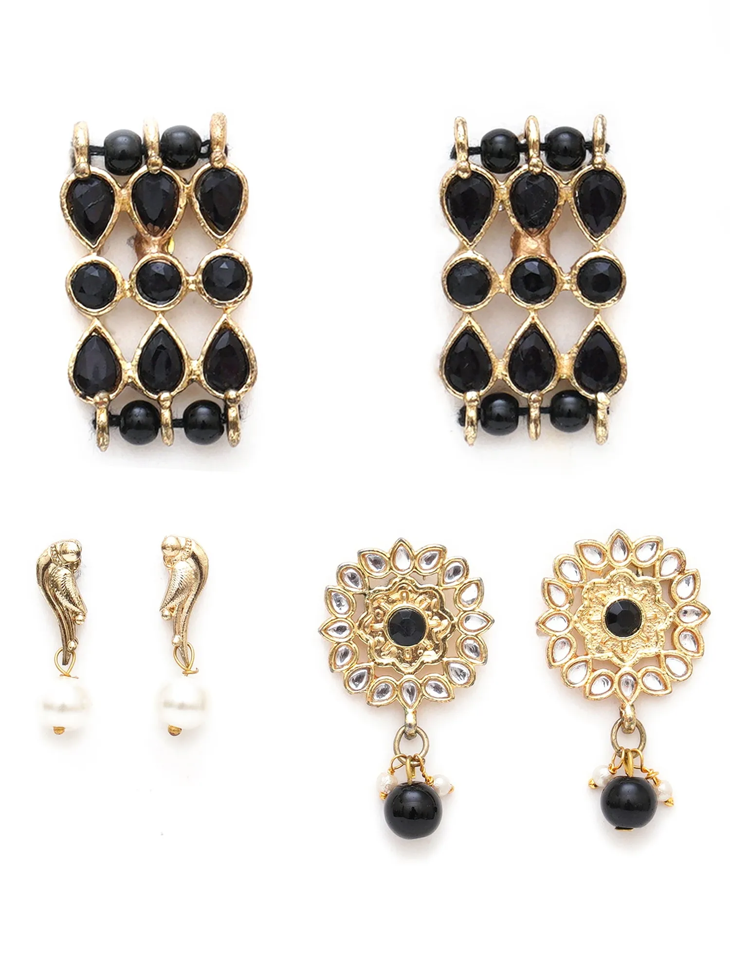 Karatcart Set of 3 Handcrafted Kundan Earrings Combo for Women