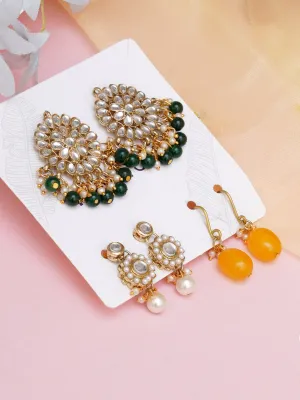 Karatcart Set of 3 Handcrafted Kundan Earrings Combo for Women