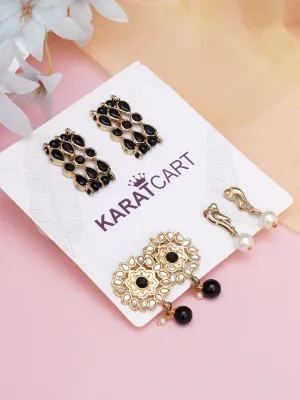 Karatcart Set of 3 Handcrafted Kundan Earrings Combo for Women