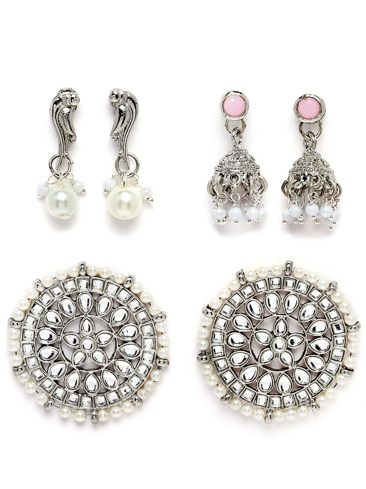 Karatcart Set of 3 Handcrafted Kundan Earrings Combo for Women