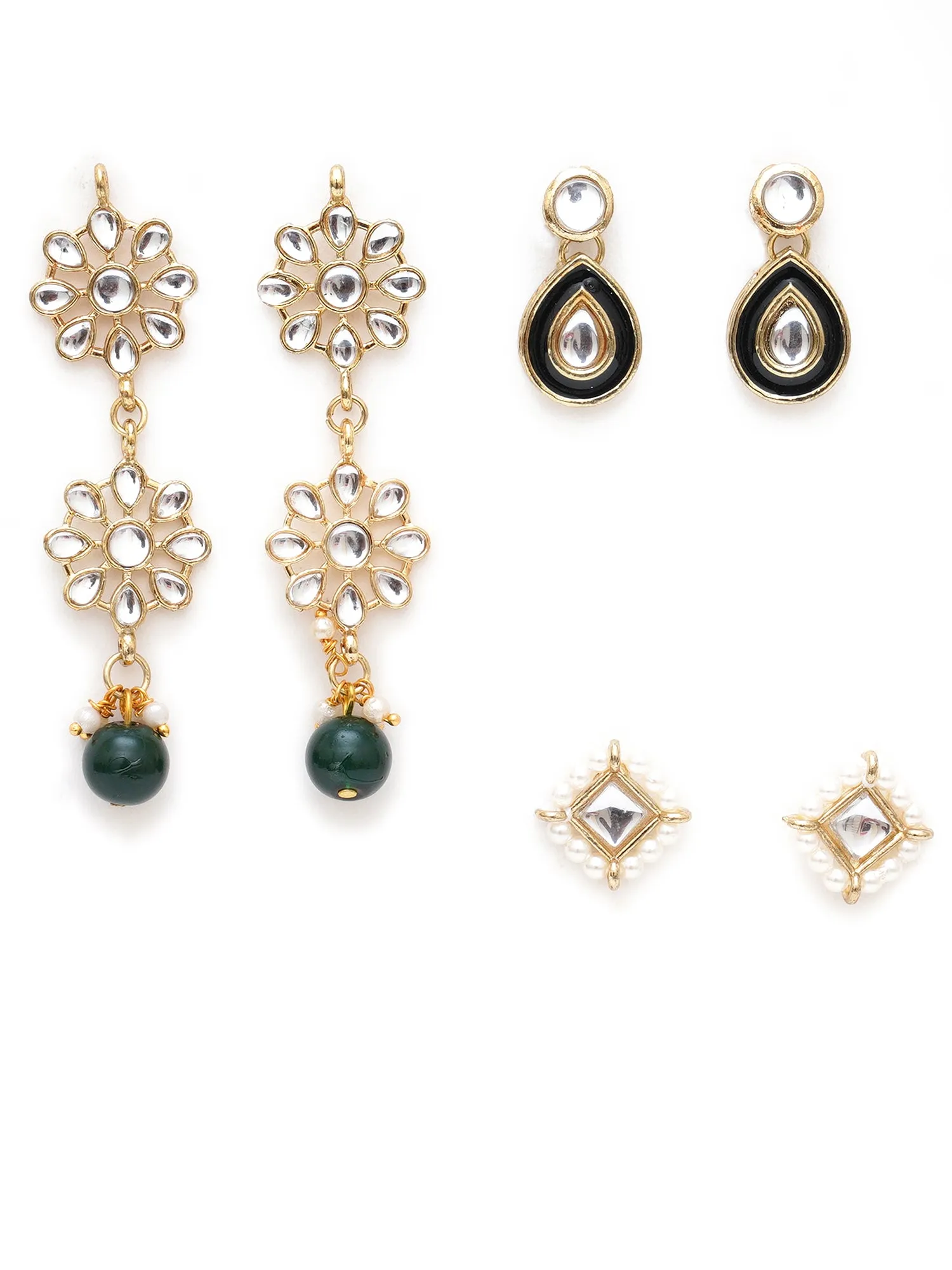 Karatcart Set of 3 Handcrafted Kundan Earrings Combo for Women