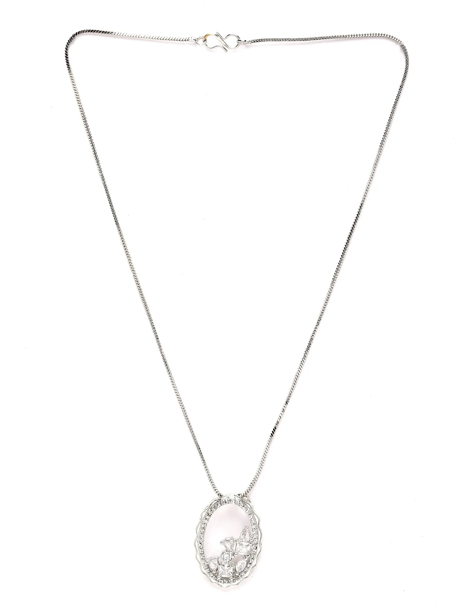 Karatcart Silver Tone Cubic Zirconia Studded Pendant Set for Women