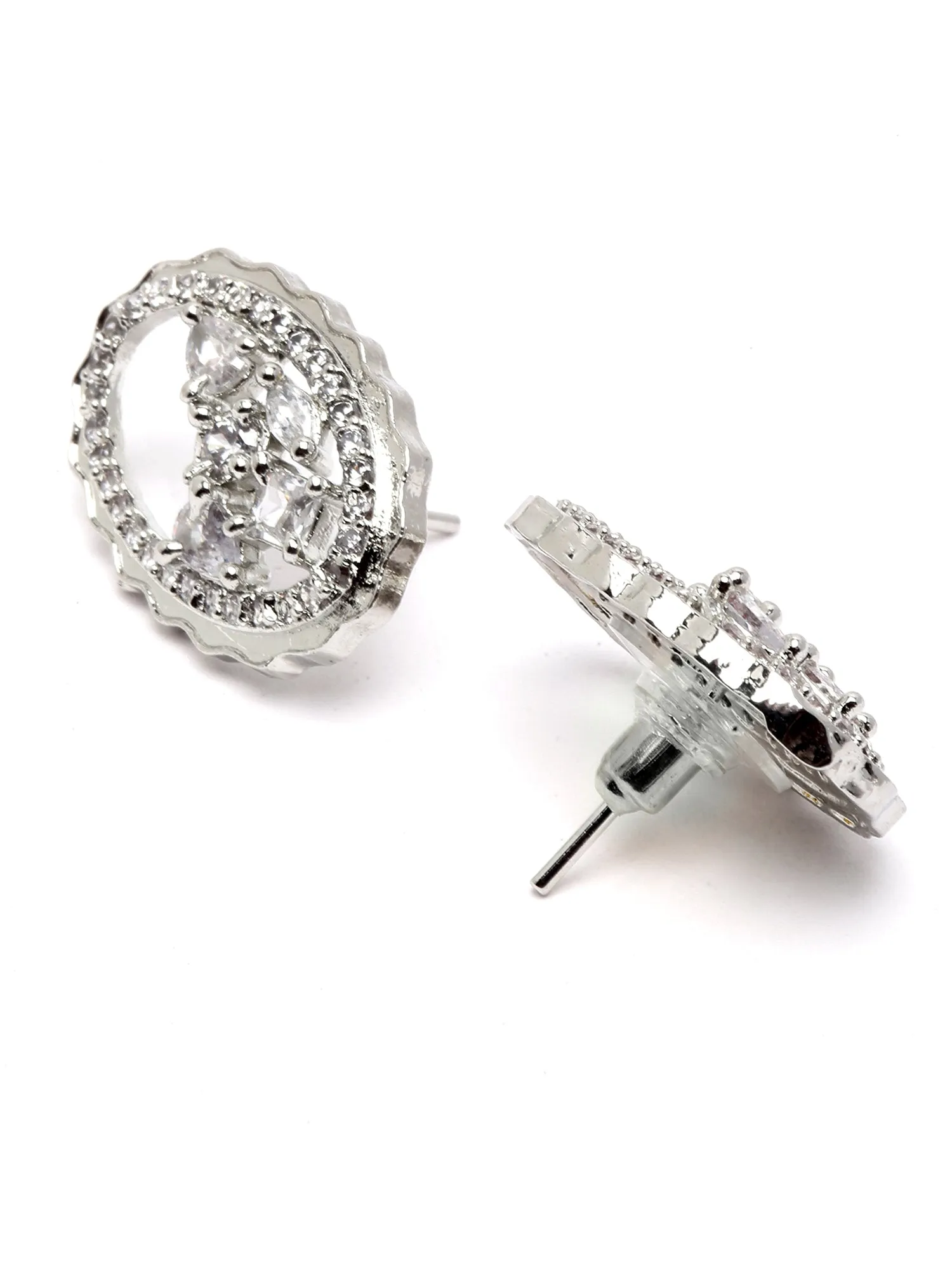 Karatcart Silver Tone Cubic Zirconia Studded Pendant Set for Women