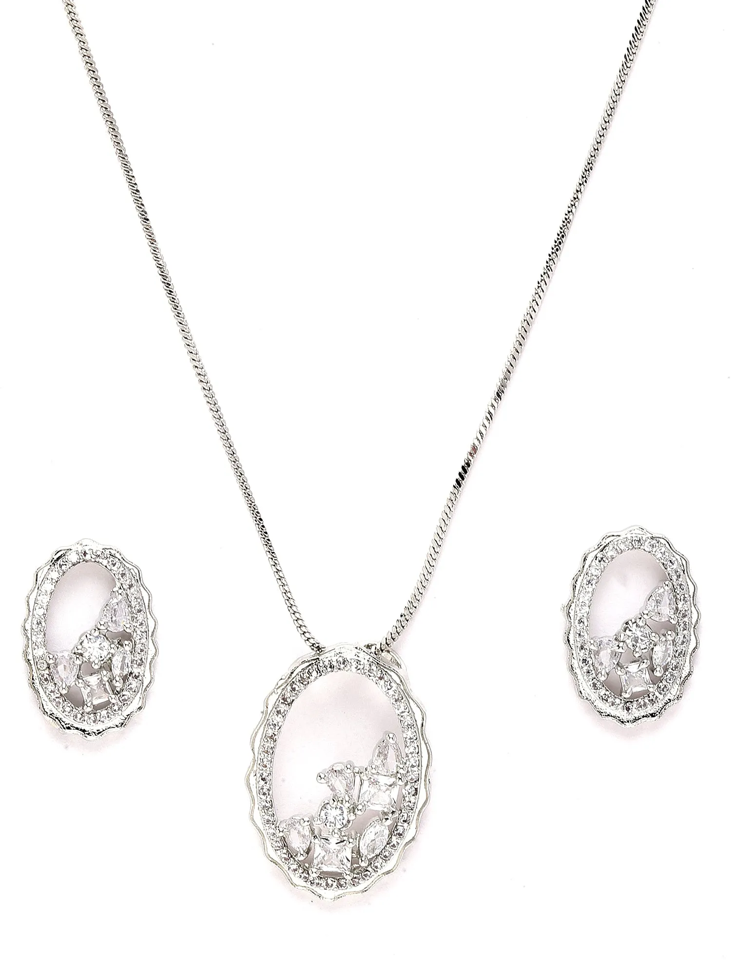 Karatcart Silver Tone Cubic Zirconia Studded Pendant Set for Women
