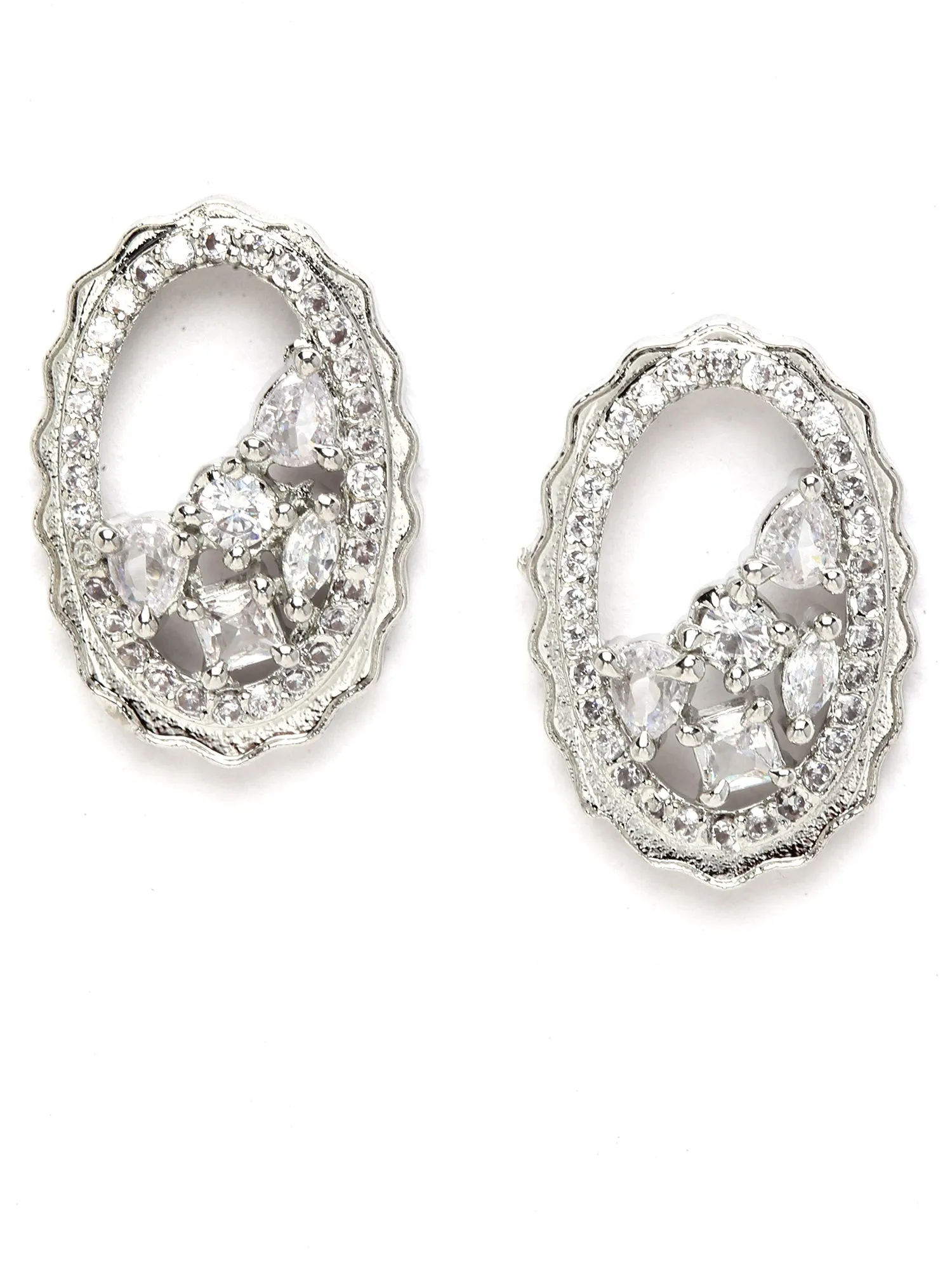 Karatcart Silver Tone Cubic Zirconia Studded Pendant Set for Women
