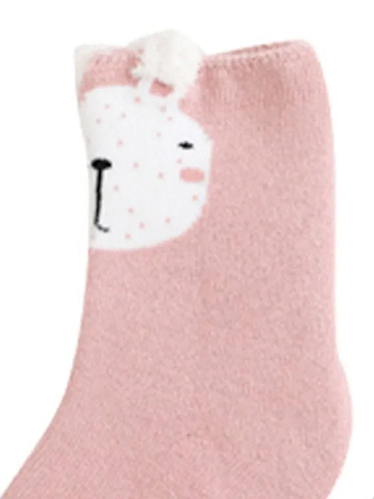 Kids Animal Ankle Socks 3 Pack - Bunny Fawn Cat - Pink Grey Tan