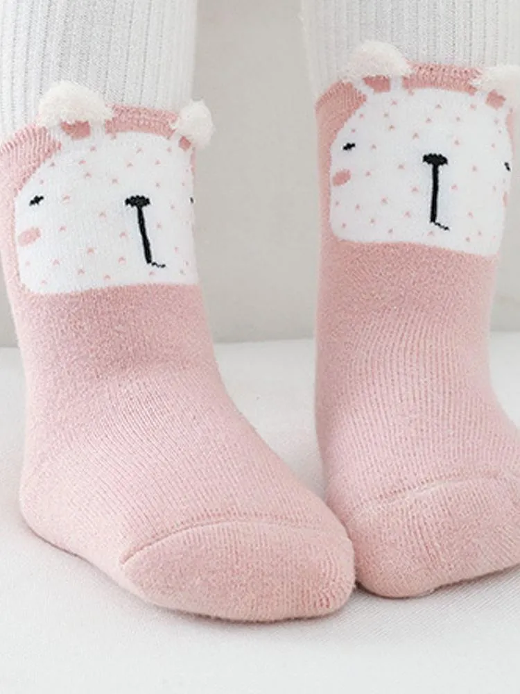 Kids Animal Ankle Socks 3 Pack - Bunny Fawn Cat - Pink Grey Tan