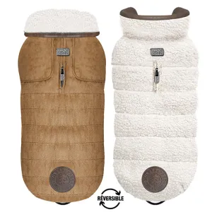 KIERAN Reversible Dog Coat in Camel/Ivory Sherpa