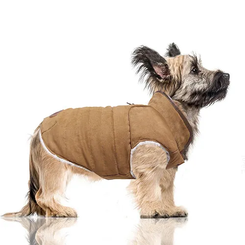 KIERAN Reversible Dog Coat in Camel/Ivory Sherpa