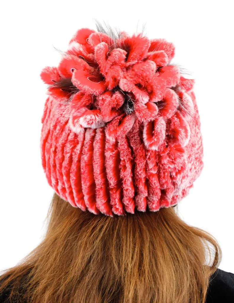 KNITTED REX RABBIT FUR & FOX FUR BEANIE, HAT