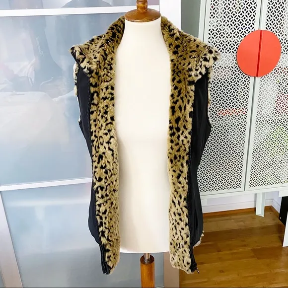 Kristen Blake Leopard Faux Fur Reversible Vest