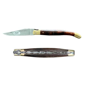 Laguiole en Aubrac Le Bijou Luxury Multipurpose Knife, 4.8-in (12cm), Ironwood Burl Handle, With  Brass Bolsters, And Two Copper Plates