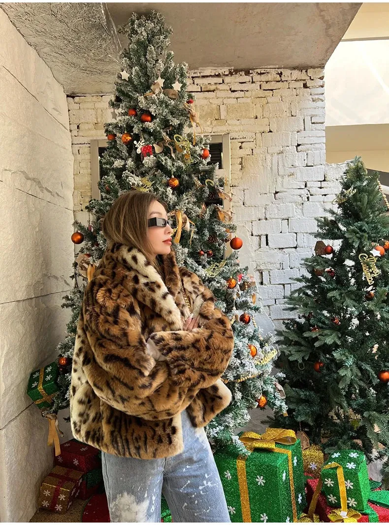Leopard Print Faux Fur Coat