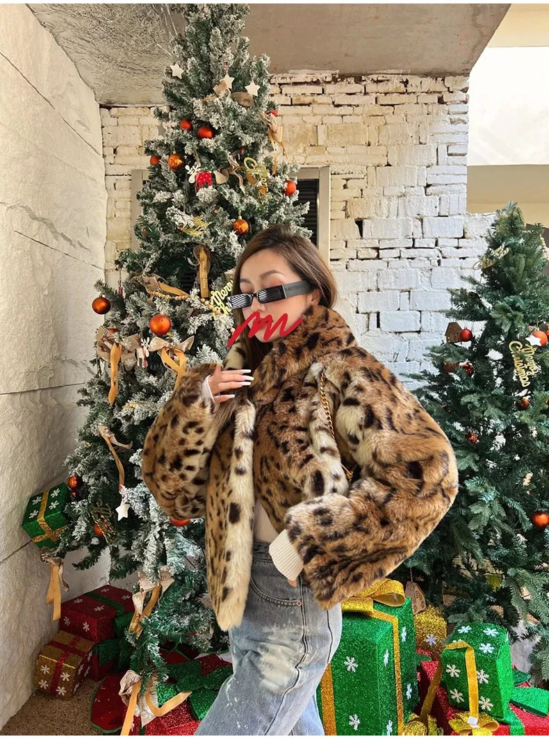 Leopard Print Faux Fur Coat