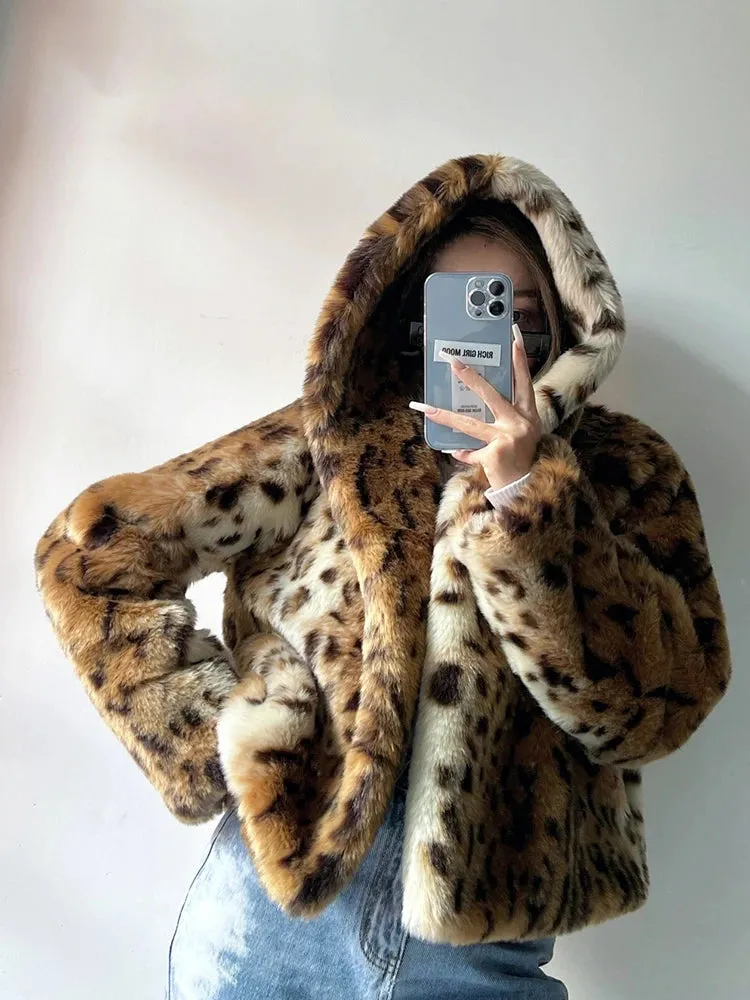 Leopard Print Faux Fur Coat