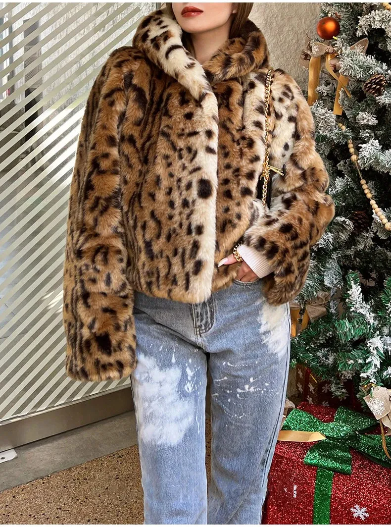 Leopard Print Faux Fur Coat