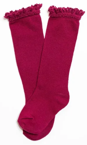 Little Stocking Co Lace Top Knee High Socks - Berry