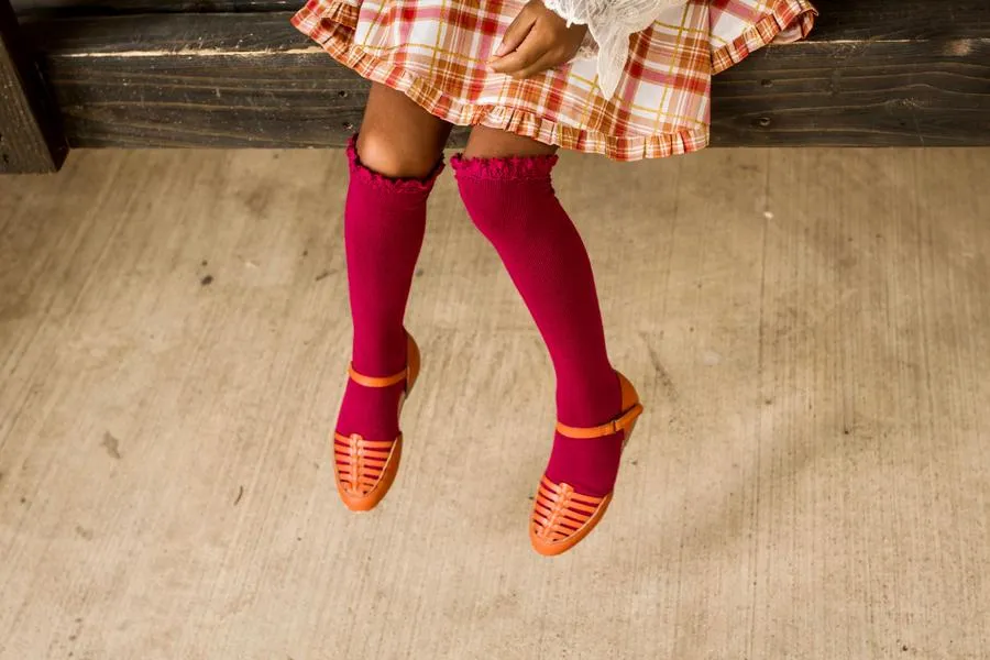 Little Stocking Co Lace Top Knee High Socks - Berry