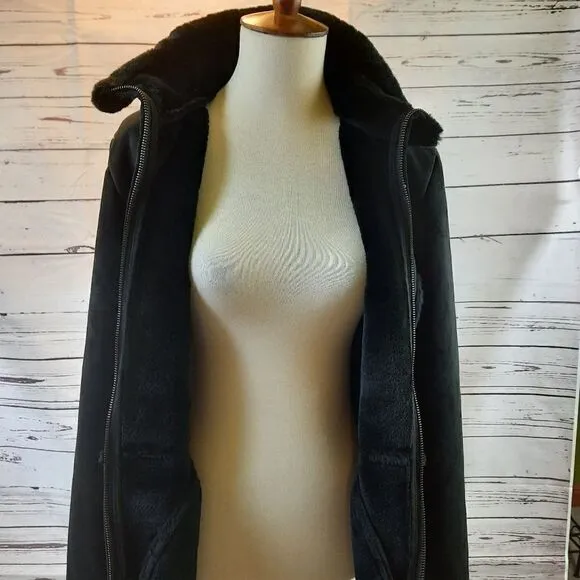 Liz Claiborne Faur Fur Coat Black Suede