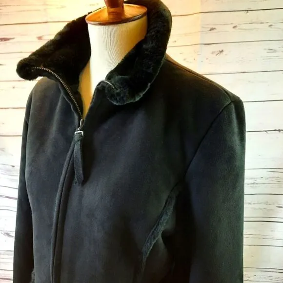 Liz Claiborne Faur Fur Coat Black Suede