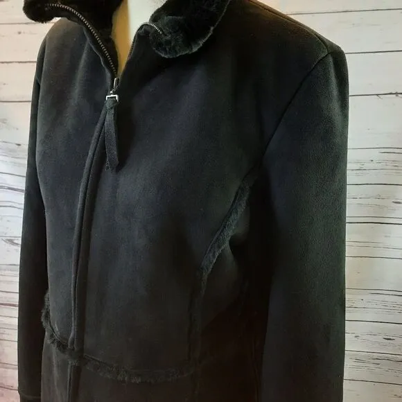 Liz Claiborne Faur Fur Coat Black Suede