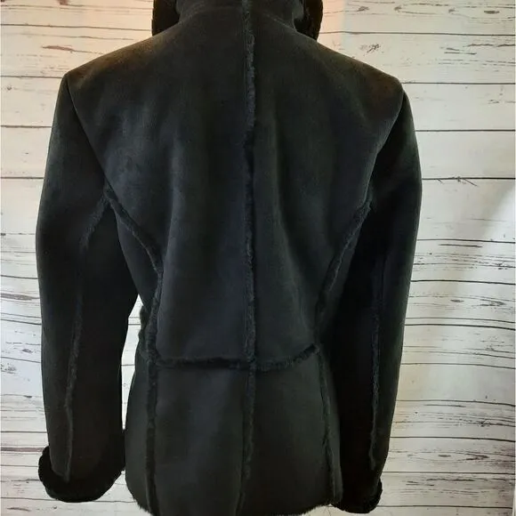 Liz Claiborne Faur Fur Coat Black Suede