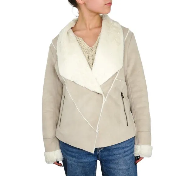 Lucky Brand Suede Shearling Jacket Cream Tan Size Medium