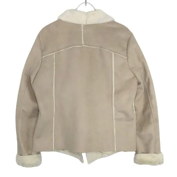 Lucky Brand Suede Shearling Jacket Cream Tan Size Medium