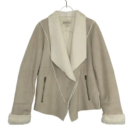 Lucky Brand Suede Shearling Jacket Cream Tan Size Medium