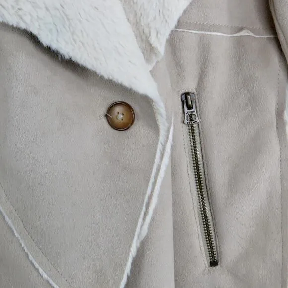 Lucky Brand Suede Shearling Jacket Cream Tan Size Medium