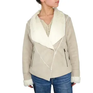 Lucky Brand Suede Shearling Jacket Cream Tan Size Medium