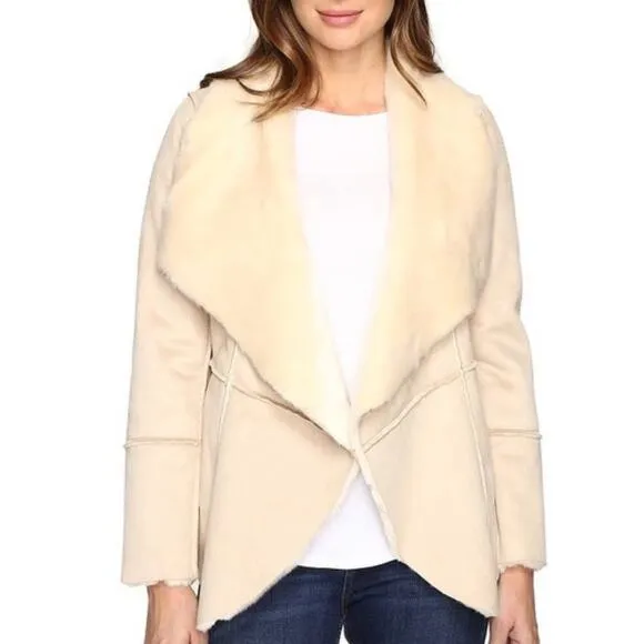 Lucky Brand Suede Shearling Jacket Cream Tan Size Medium