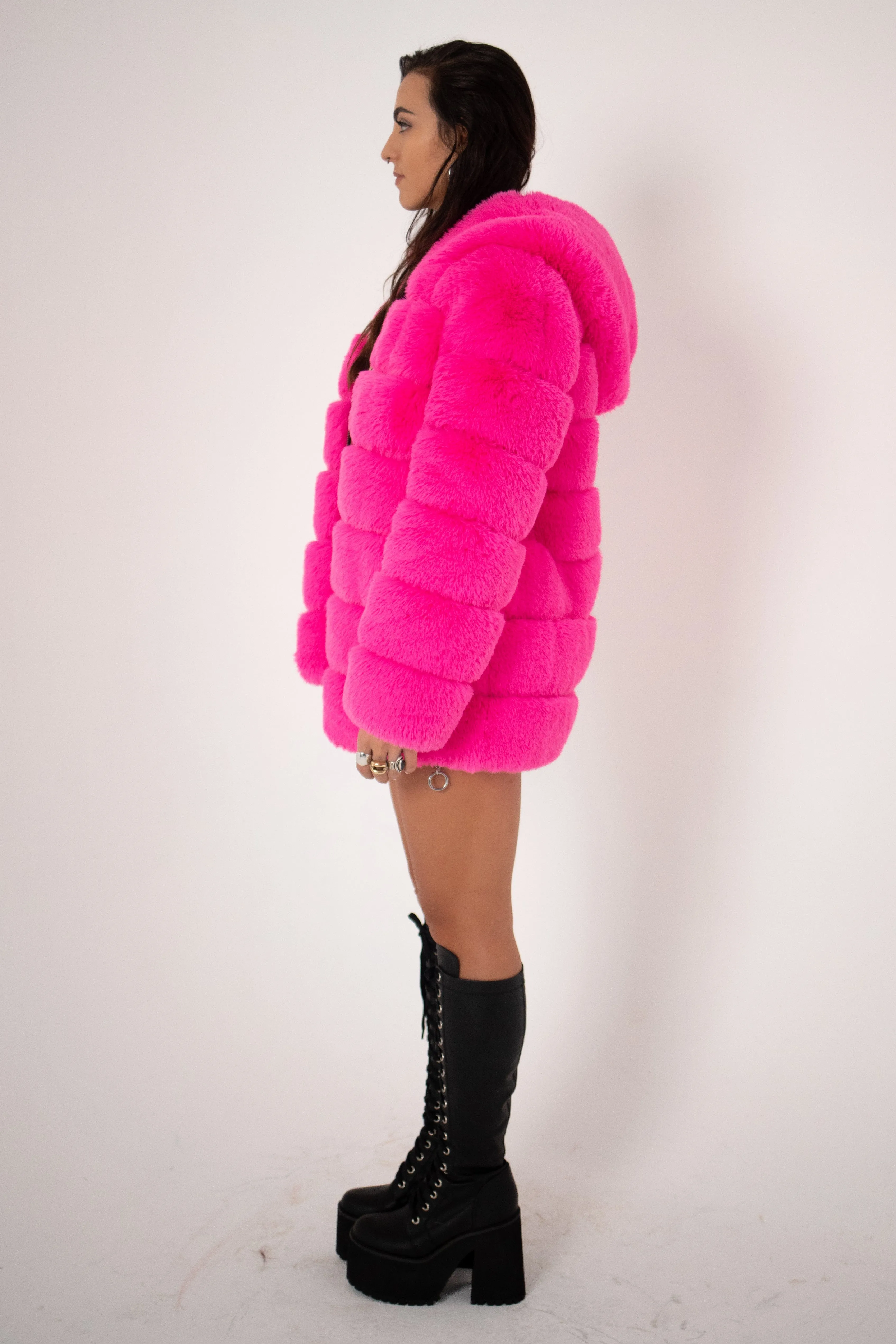 LUXE Hotter Than Pink Faux Fur Coat
