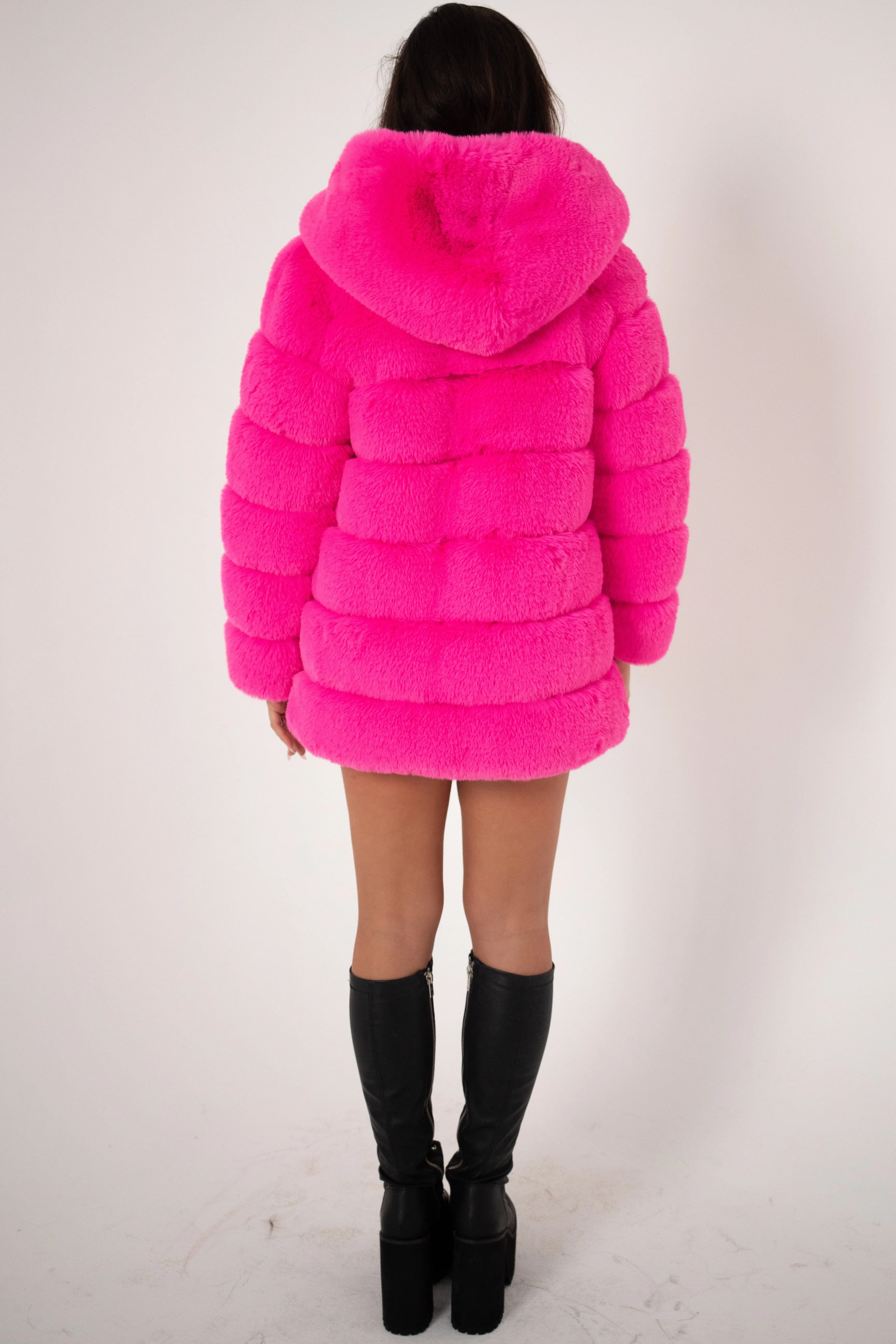 LUXE Hotter Than Pink Faux Fur Coat