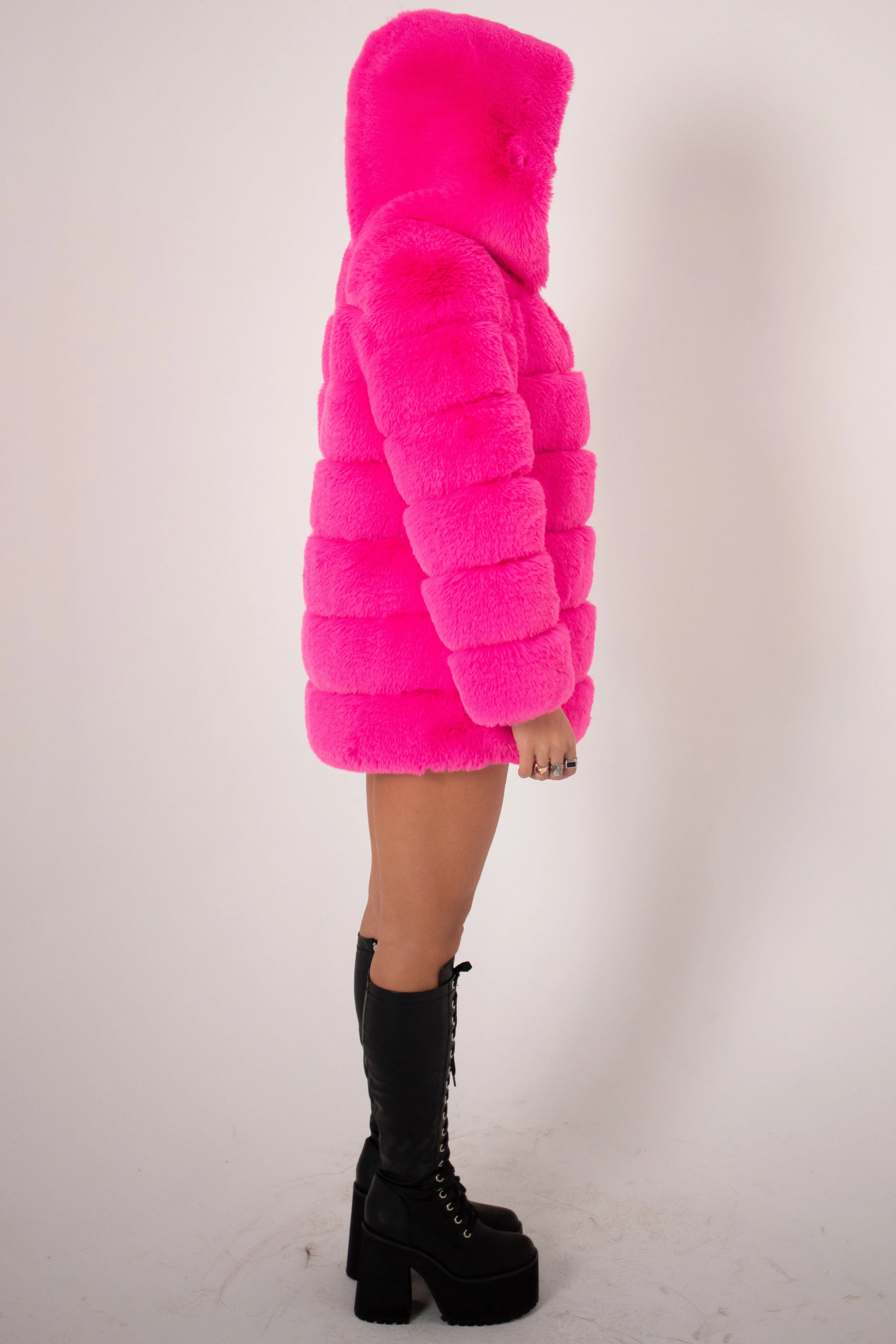 LUXE Hotter Than Pink Faux Fur Coat