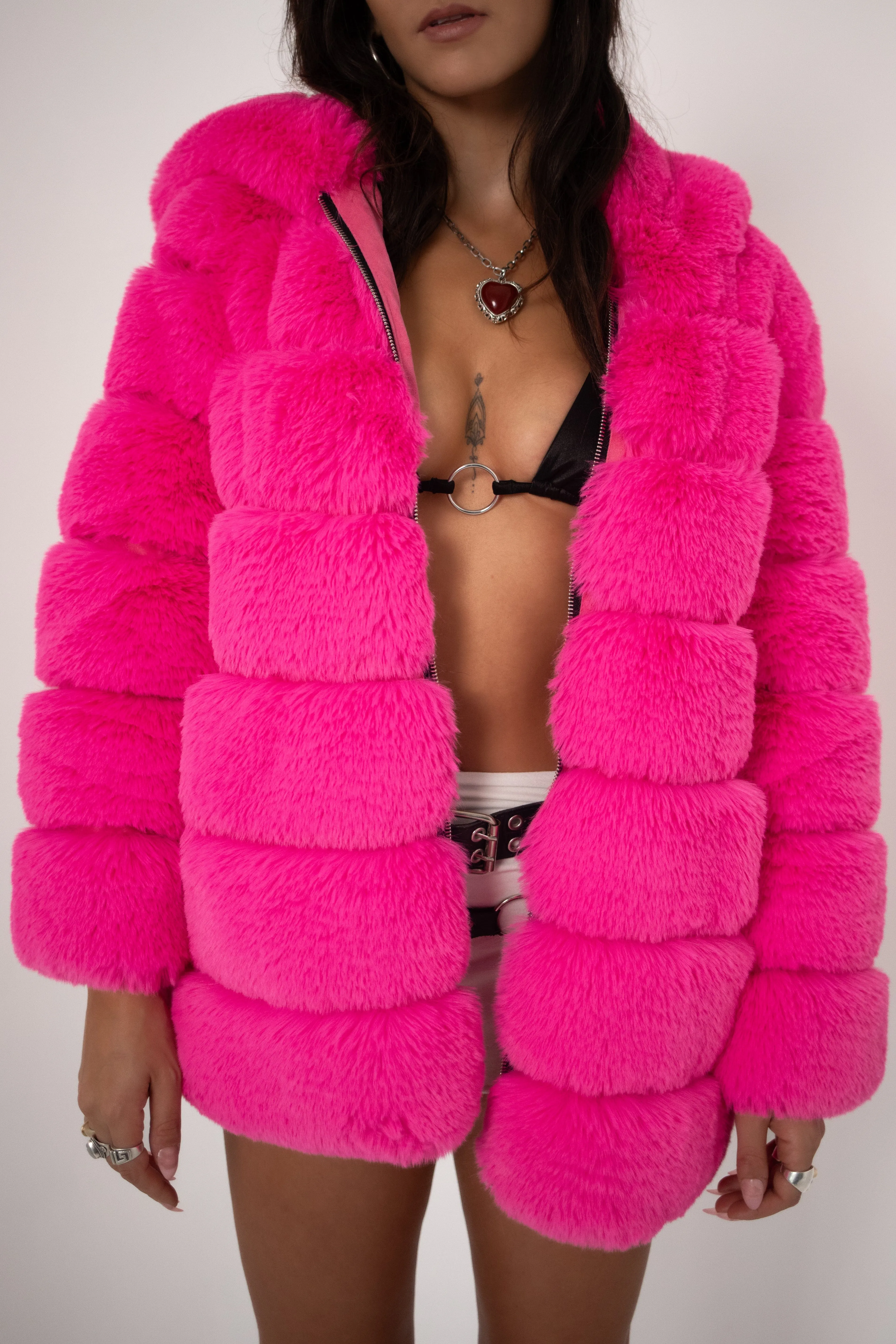 LUXE Hotter Than Pink Faux Fur Coat