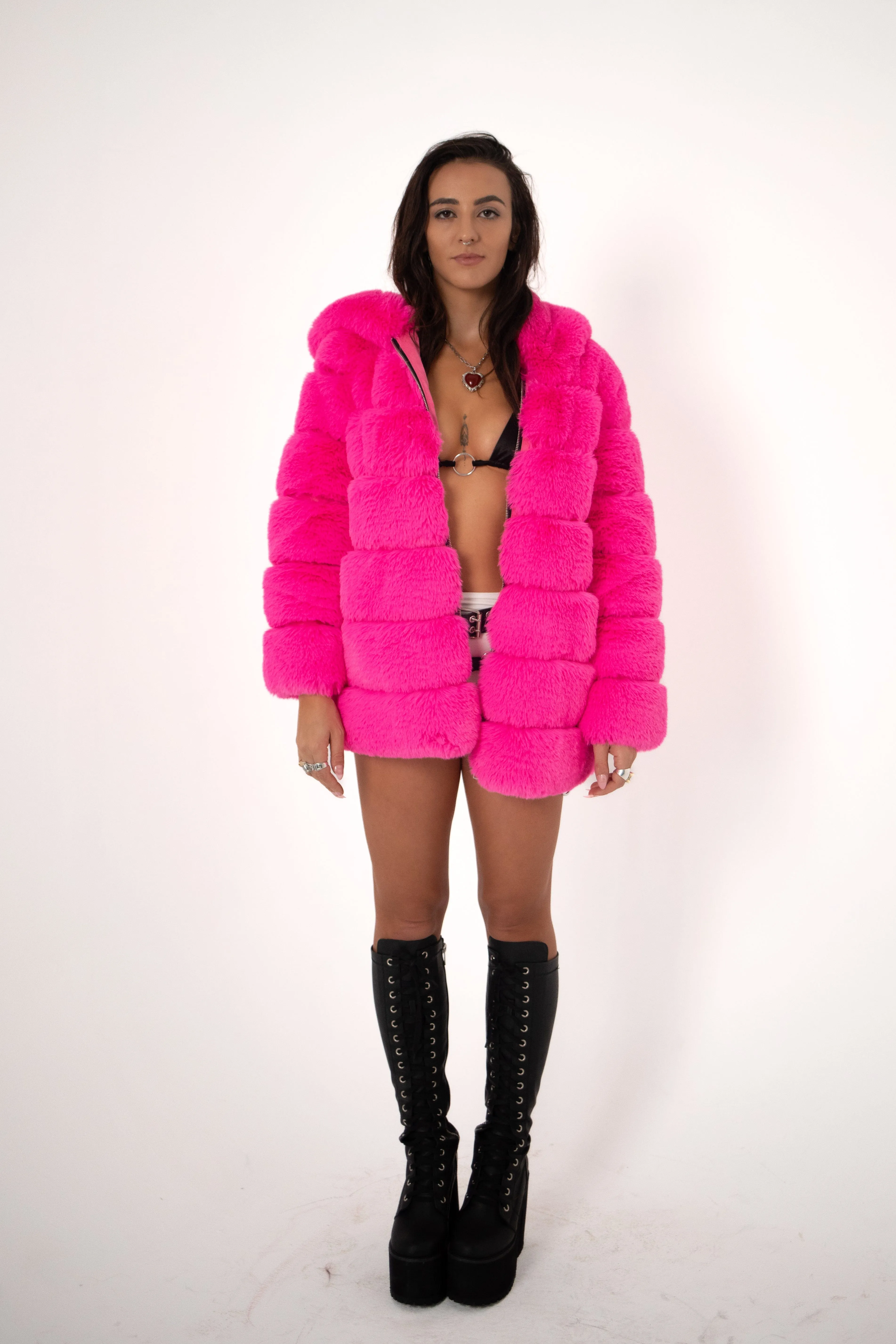 LUXE Hotter Than Pink Faux Fur Coat
