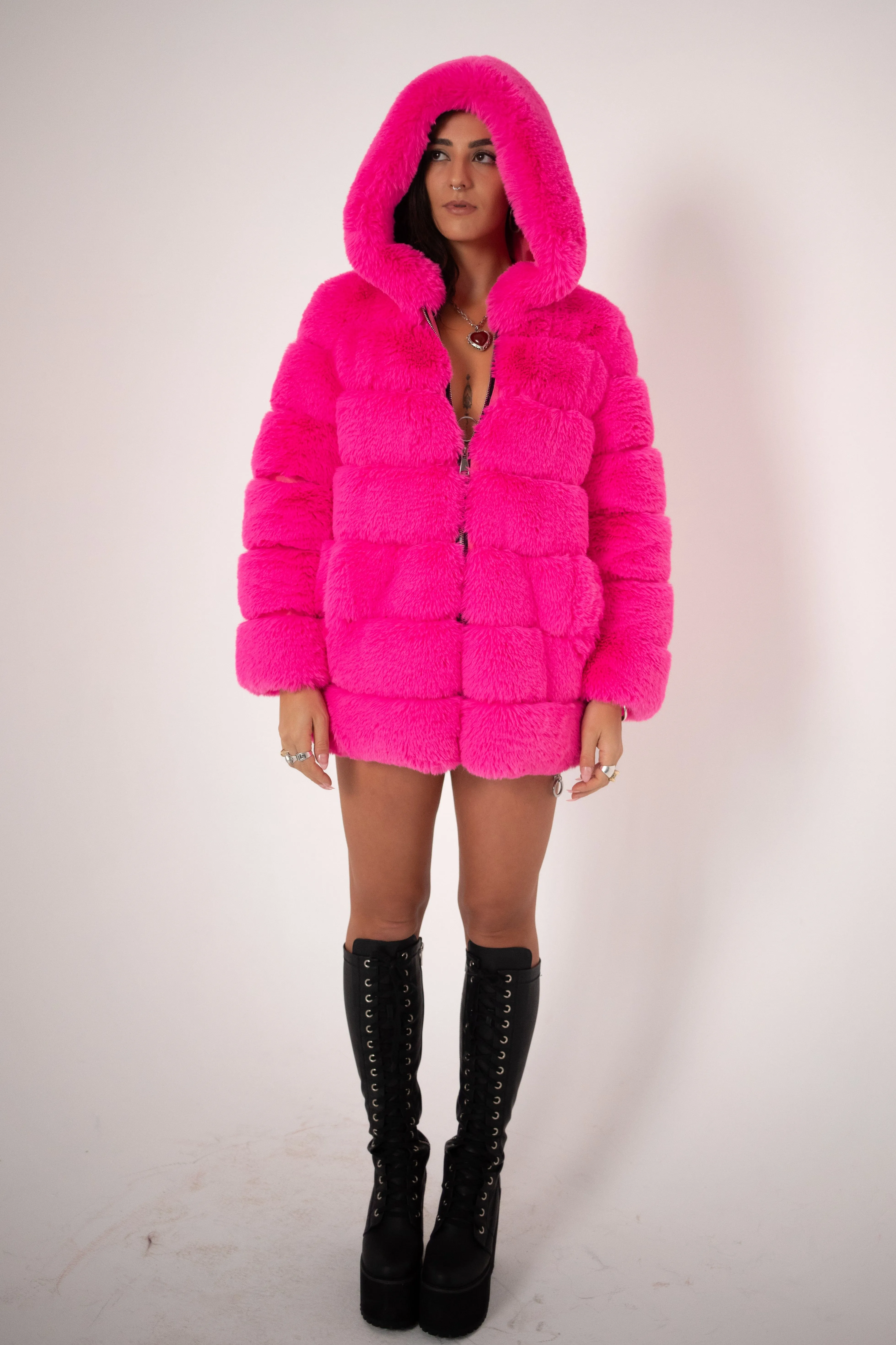 LUXE Hotter Than Pink Faux Fur Coat
