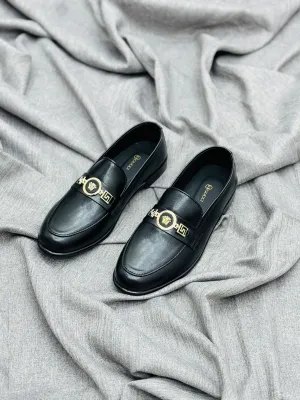 Luxury Black Leather Loafers with Gold Buckle – Premium Elegance